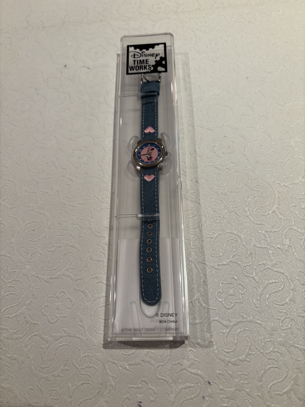 Disney Denim Blue Watch with Pink Minnie Heart Accents